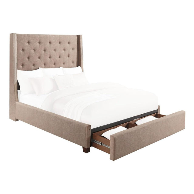 Fairborn Brown Traditional Solid Wood Fabric Upholstered Tufted Storage King Platform Bed - Ella Furniture