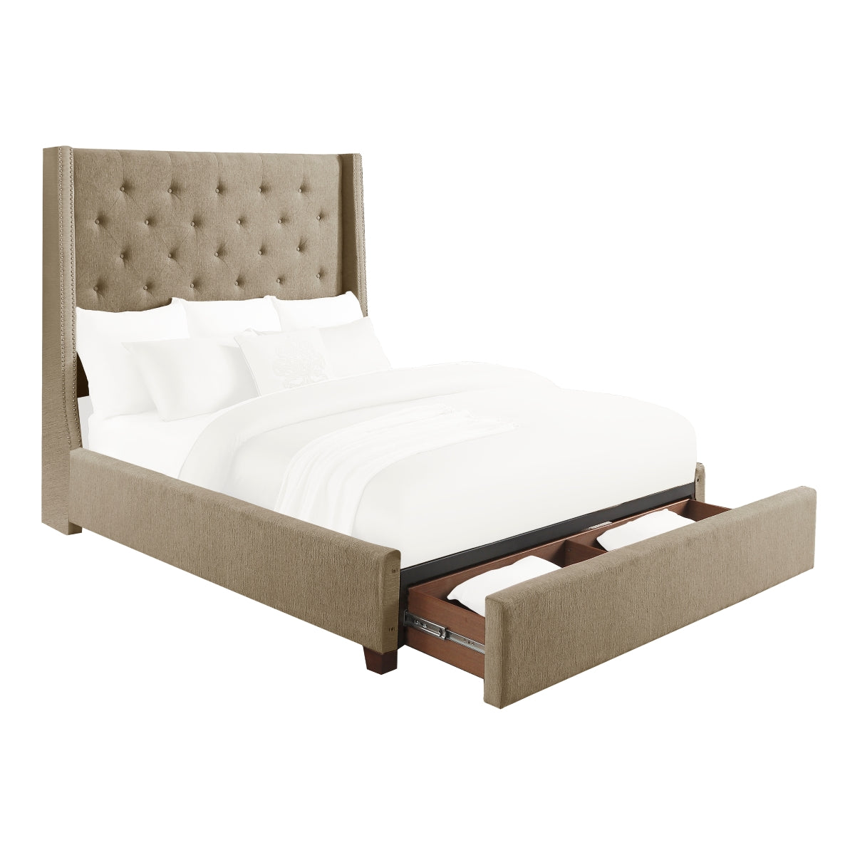 Fairborn Brown Upholstered Storage Platform Queen Bed