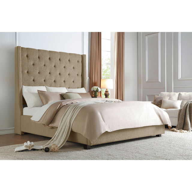 Full front view of Fairborn Brown Upholstered Storage Platform Queen Bed