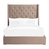 Fairborn Brown Fabric Tufted Panel Queen Platform Bed front view