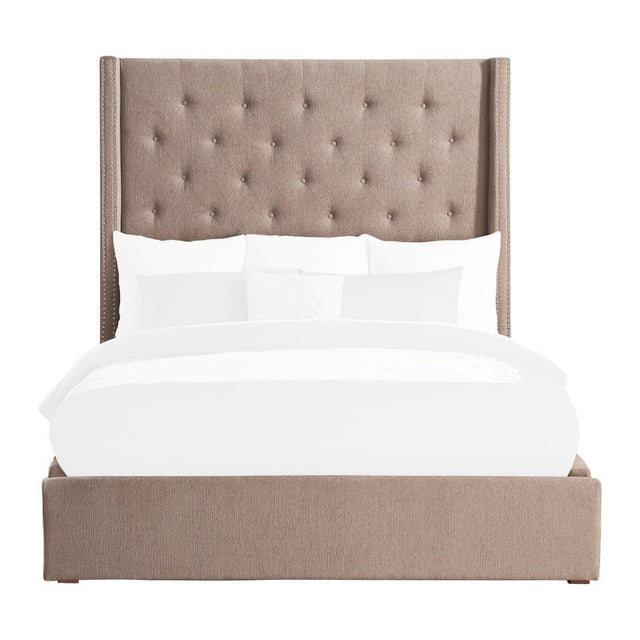 Fairborn Brown Fabric Tufted Panel Queen Platform Bed front view