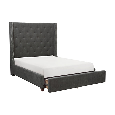 Fairborn Gray Upholstered Storage Platform King Bed front view