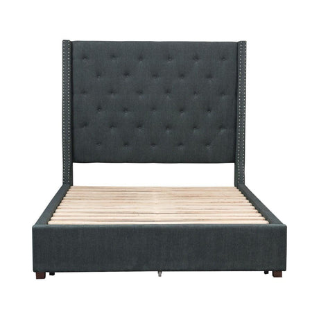 Fairborn Gray Tufted Queen Platform Bed front view