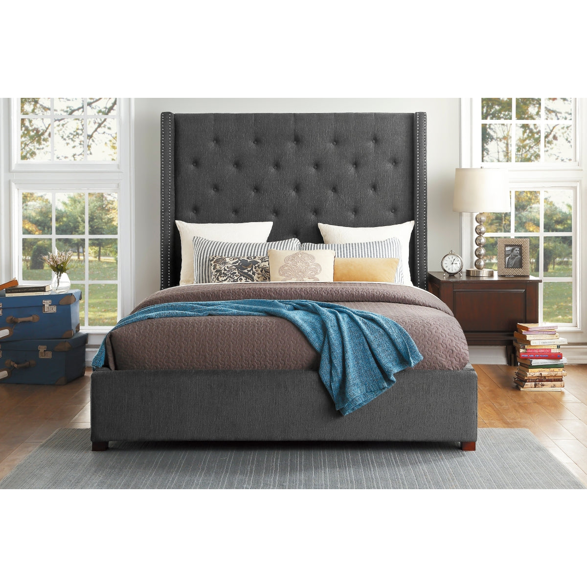 Fairborn Gray Upholstered Storage Platform King Bed
