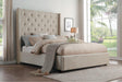 Fairborn Beige Tufted King Platform Bed side angle view
