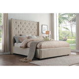 Fairborn Beige Modern Solid Wood And Plywood Frame Fabric Upholstered Tufted King Platform Bed - Ella Furniture