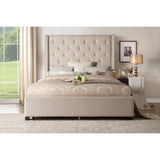 Fairborn Beige Tufted Upholstered Queen Panel Bed angled view showing headboard