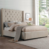 Fairborn Beige Tufted Upholstered Queen Panel Bed side detail view