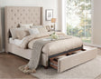 Fairborn beige fabric tufted queen platform bed close-up of headboard