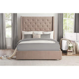 Fairborn Brown Fabric Tufted Panel Queen Platform Bed angled view