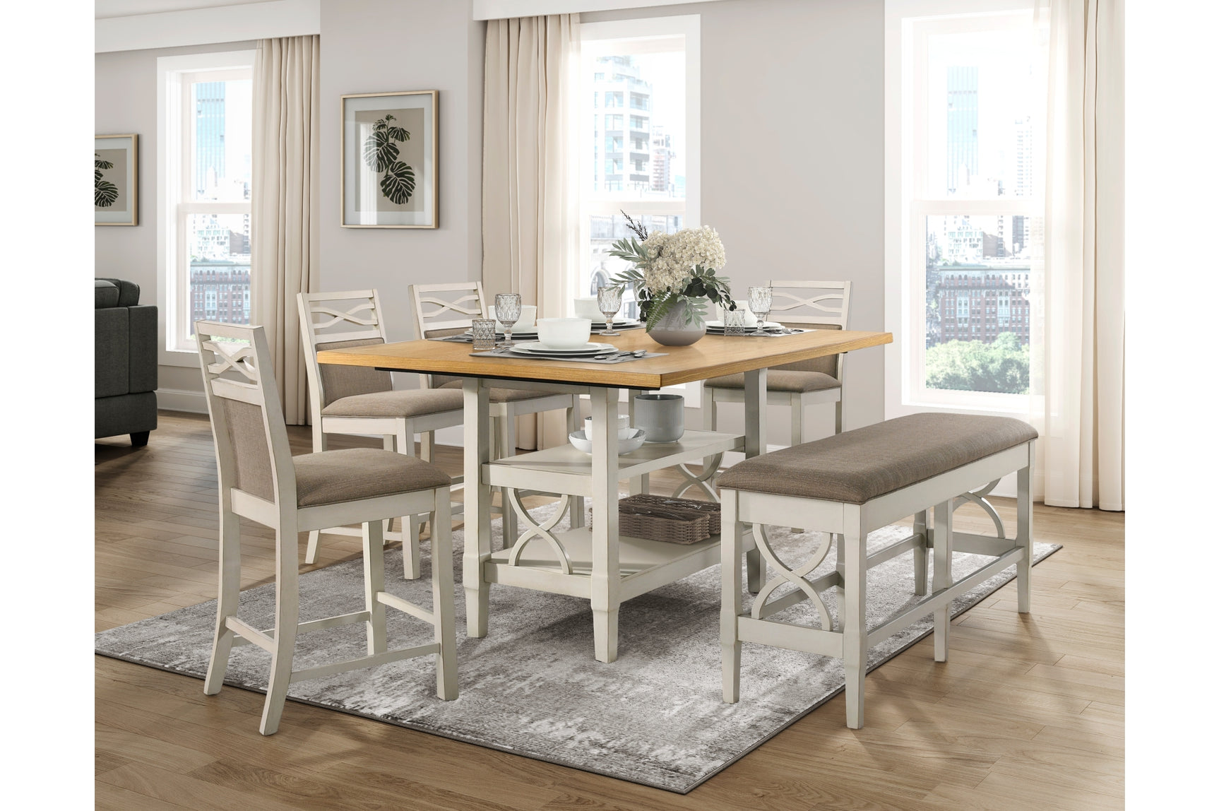 room view of Stowe White Gray Dining Room Set in dining room