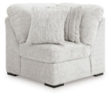 Detail head-on view of sectional sofa chaise