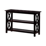 Angled top view of Rachelle deep merlot sofa table with 2 shelves