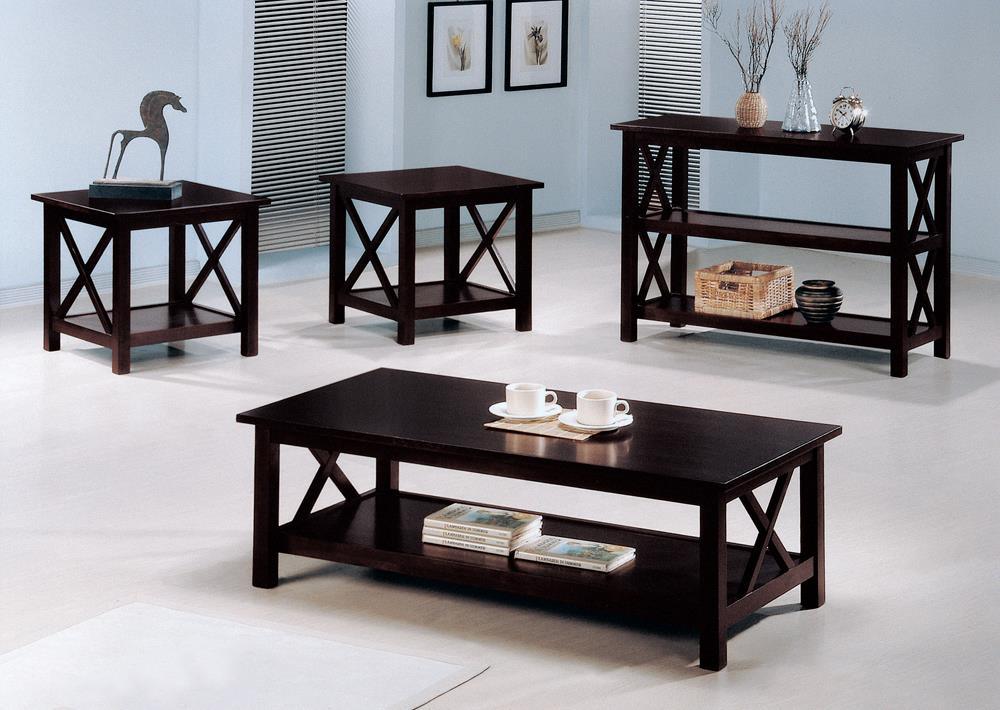 Rachelle sofa table in deep merlot with front view showing two shelves