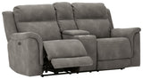 Next-Gen Durapella Slate Microfiber Power Reclining Loveseat with Console, side view reclined