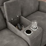 Next-Gen Durapella Slate Microfiber Power Reclining Loveseat with Console, console storage open