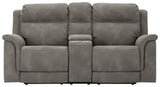 Next-Gen Durapella Slate Microfiber Power Reclining Loveseat with Console, head on view