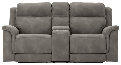 Next-Gen Durapella Slate Microfiber Power Reclining Loveseat with Console, head on view