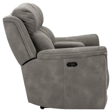 Next-Gen Durapella Slate Microfiber Power Reclining Loveseat with Console, side view