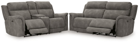 Back view of slate reclining sofa