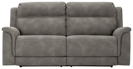 Next-Gen Durapella Slate Microfiber Power Reclining Sofa head-on view
