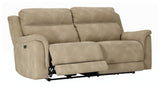 Next-Gen Durapella Sand Microfiber Power Reclining Sofa head-on view