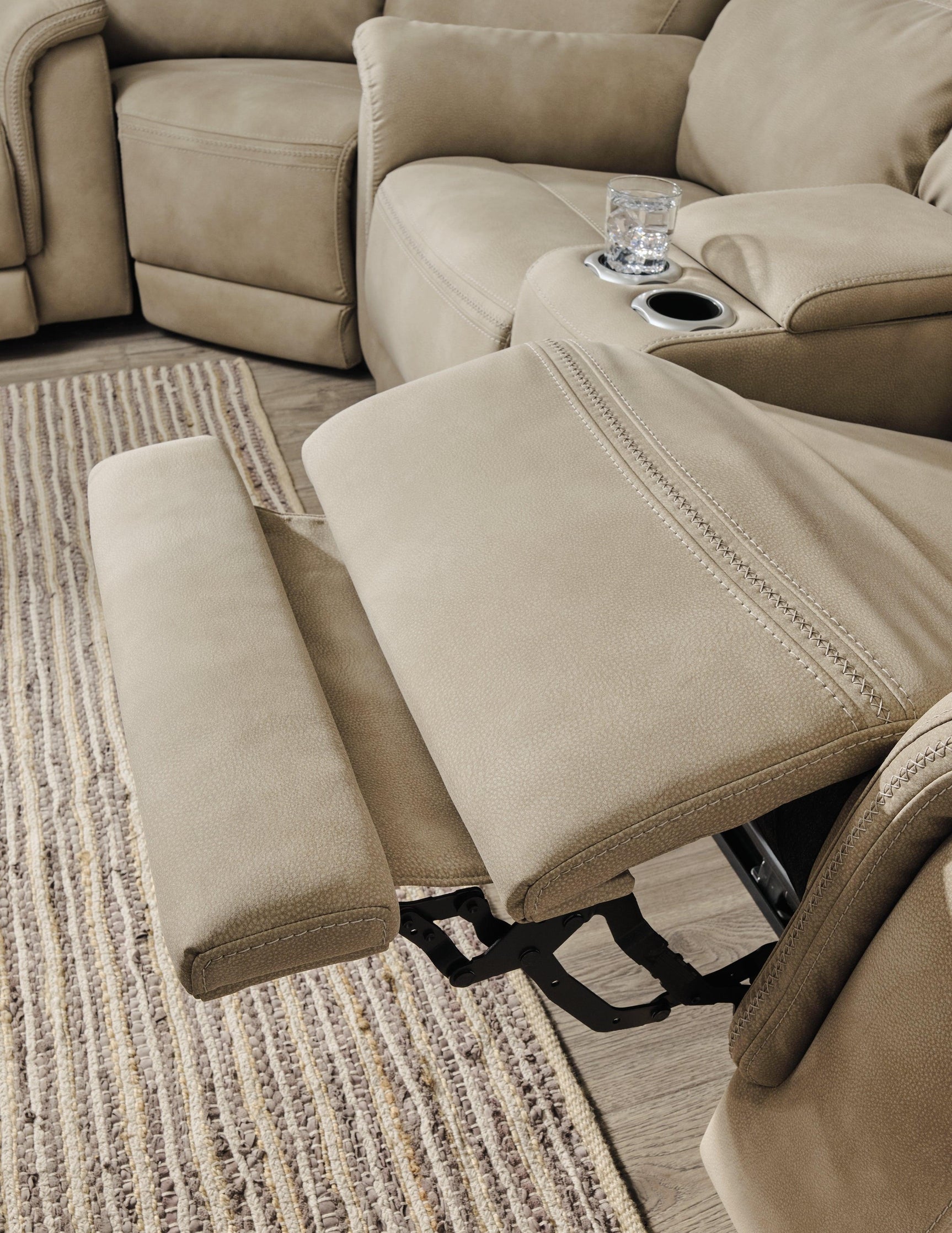 Next-Gen Durapella Sand Microfiber Power Reclining Sofa stitch detail close-up