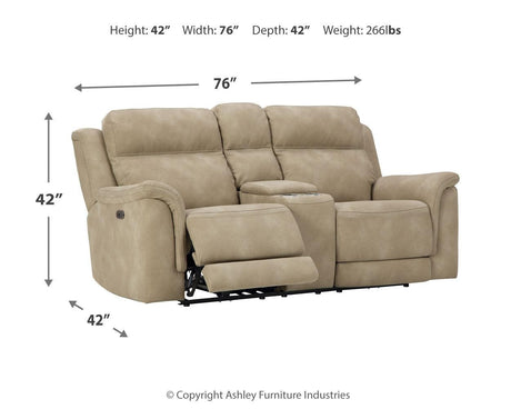 Dimension diagram of Next-Gen Durapella Sand Microfiber Power Reclining Loveseat