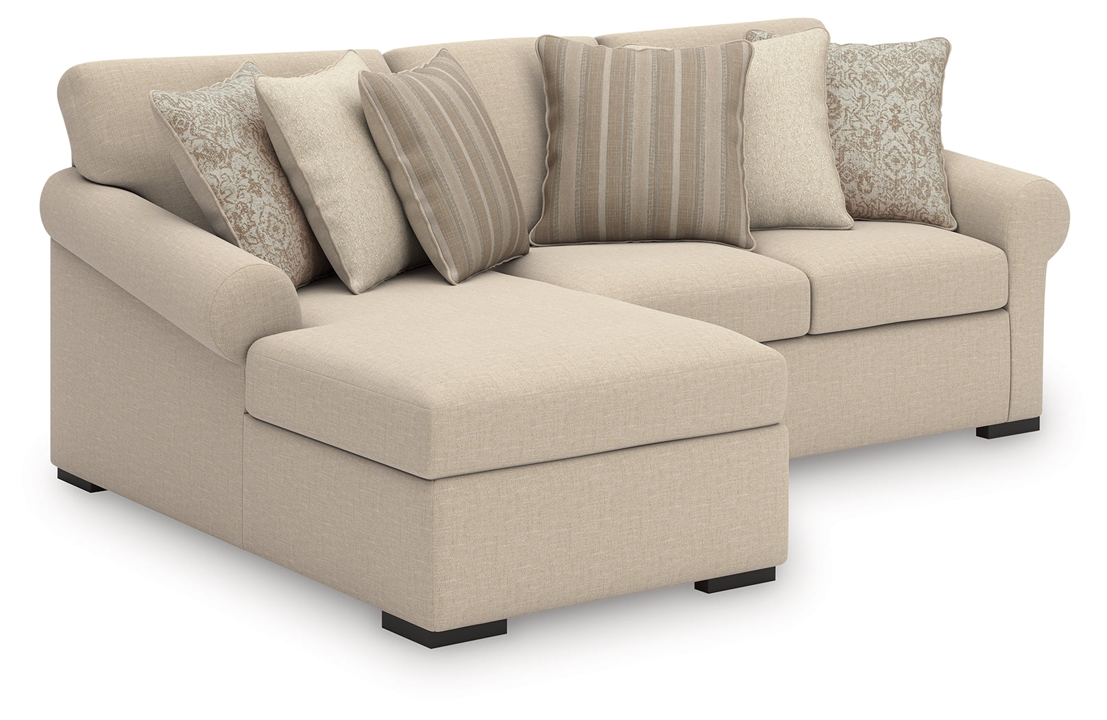 LadyMae 2-piece sectional with chaise in twill fabric, front angle view