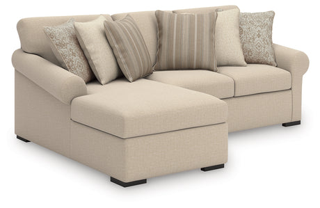 LadyMae 2-piece sectional with chaise in twill fabric, front angle view