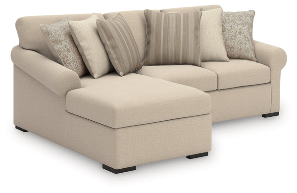 LadyMae 2-piece sectional with chaise in twill fabric, front angle view