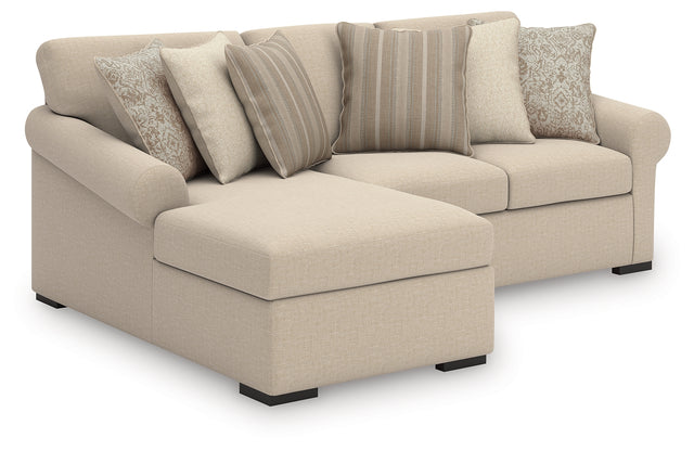 LadyMae 2-piece sectional with chaise in twill fabric, front angle view