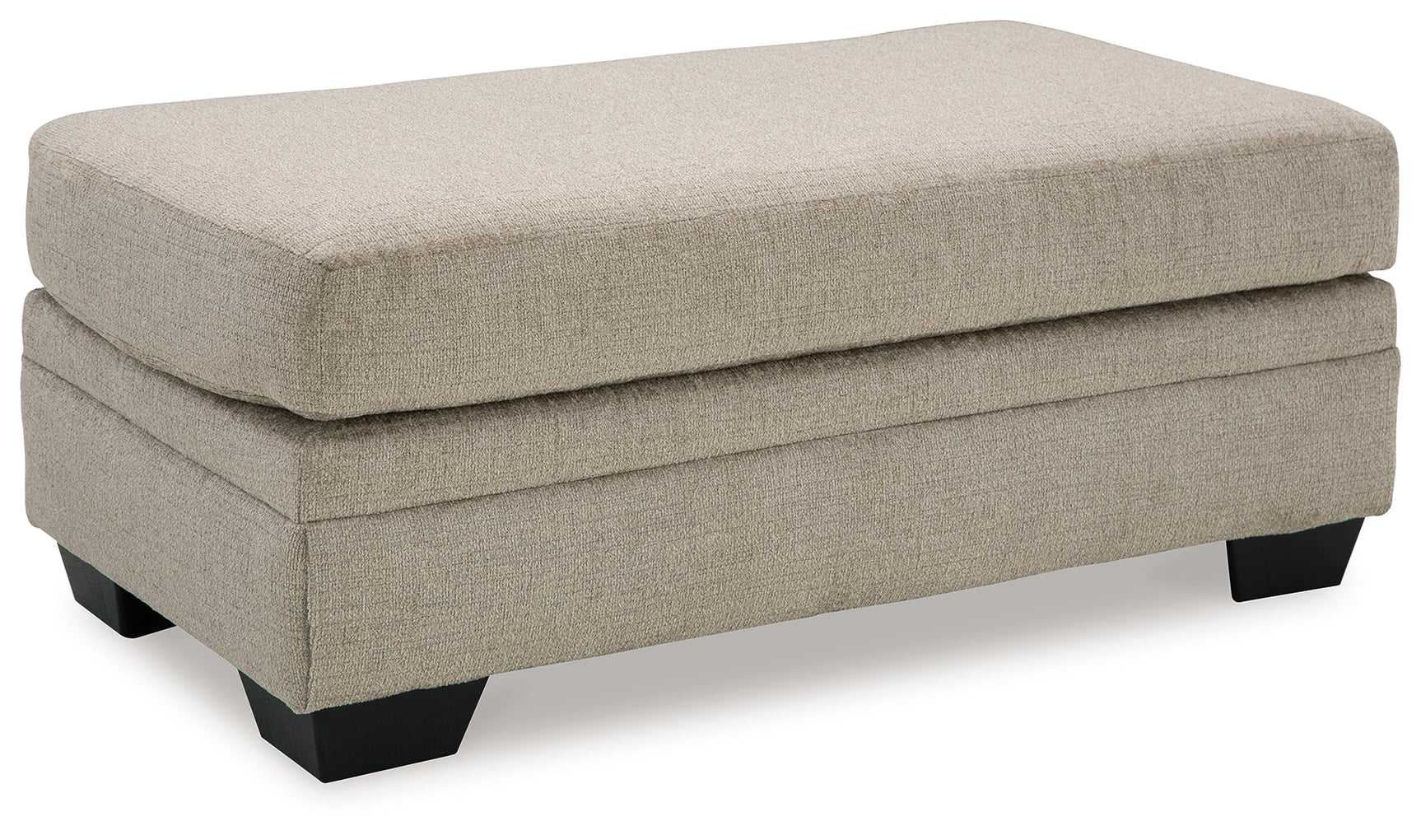Stonemeade Ottoman side view showing faux wood finish feet