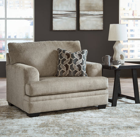 Stonemeade taupe sofa, loveseat, chair and ottoman set front view