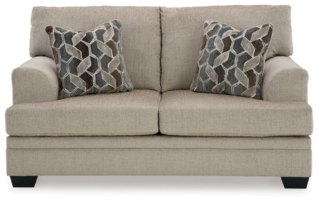 Front view of chair in taupe upholstery