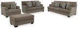 side view of Stonemeade Nutmeg sofa set with loveseat, chair and ottoman
