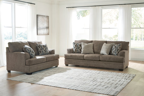 Stonemeade Nutmeg Sofa, Loveseat, Chair, and Ottoman set angled view