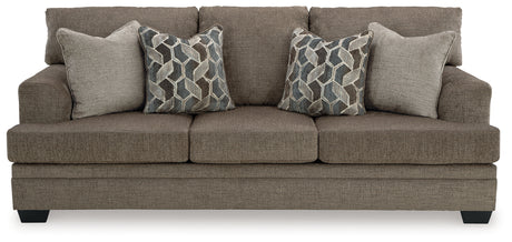angled front view of setting in nutmeg fabric
