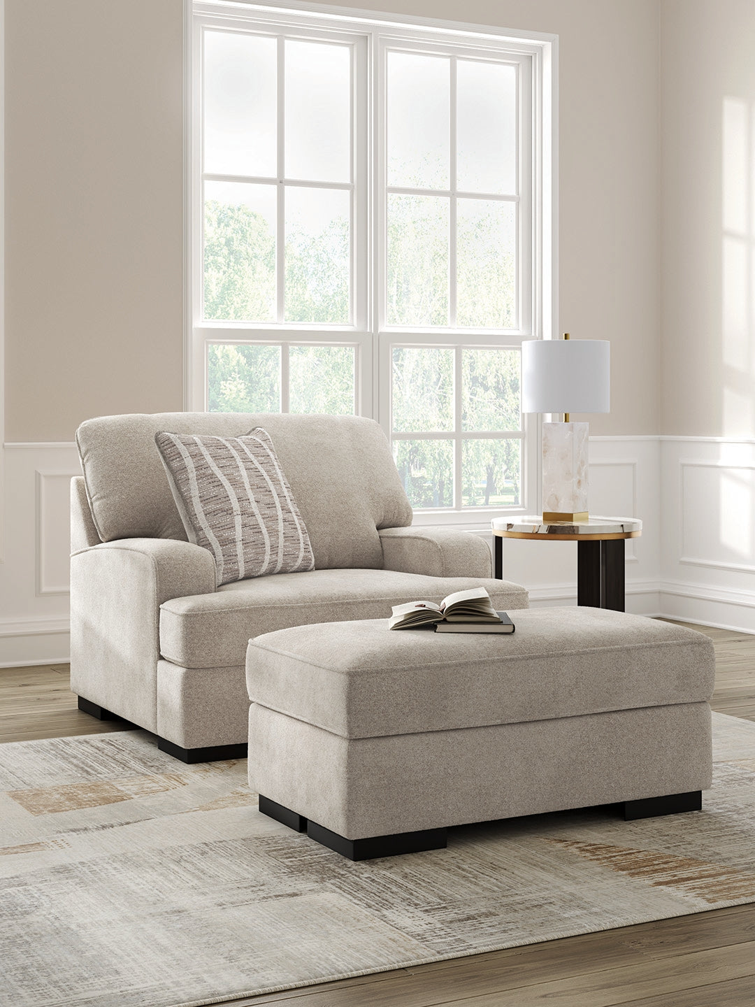 High Taupe Profile Chair and Ottoman