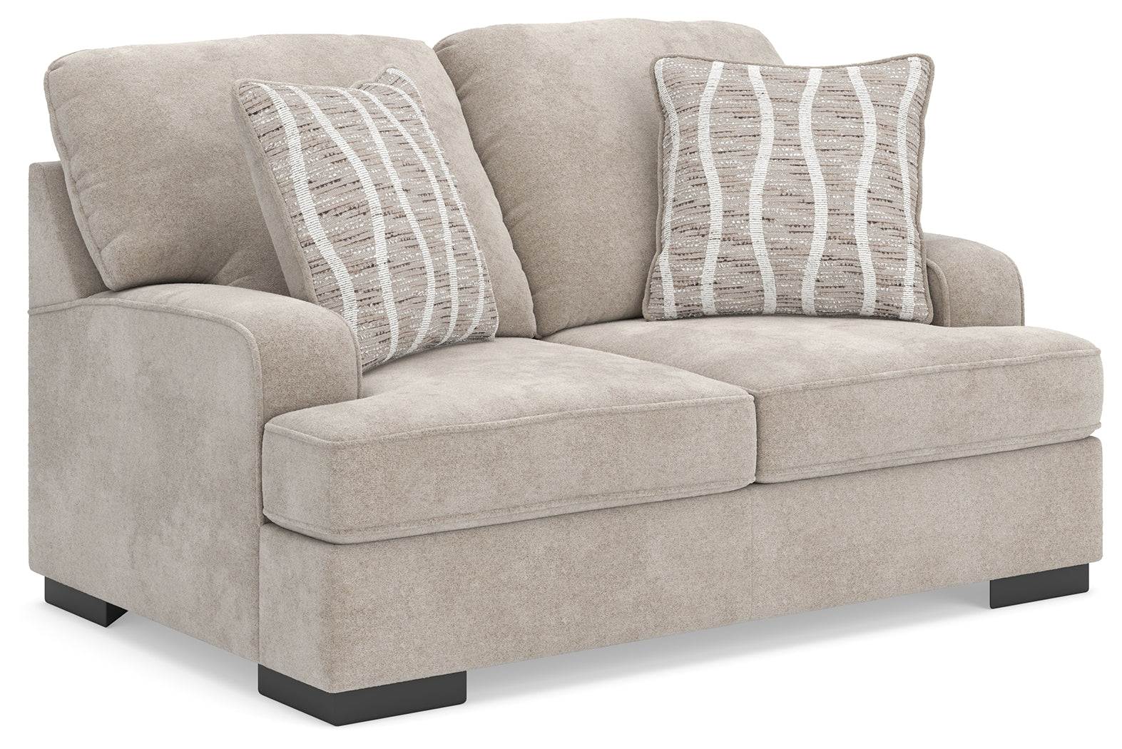 High Profile Loveseat angled side view showing fabric texture