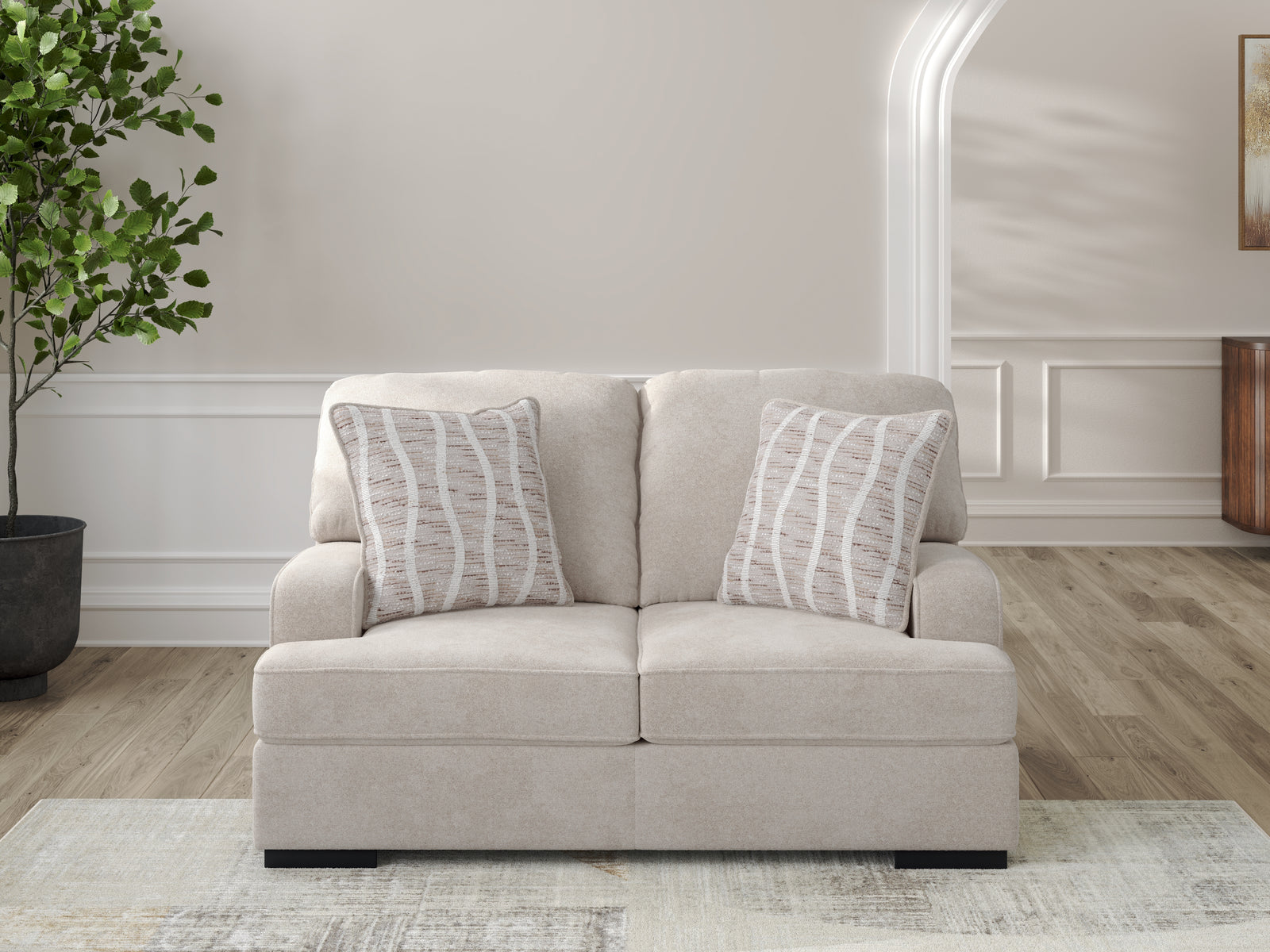 High Profile Taupe Chenille Loveseat