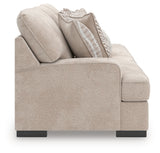 High Profile Taupe Chenille Sofa side view showing arm
