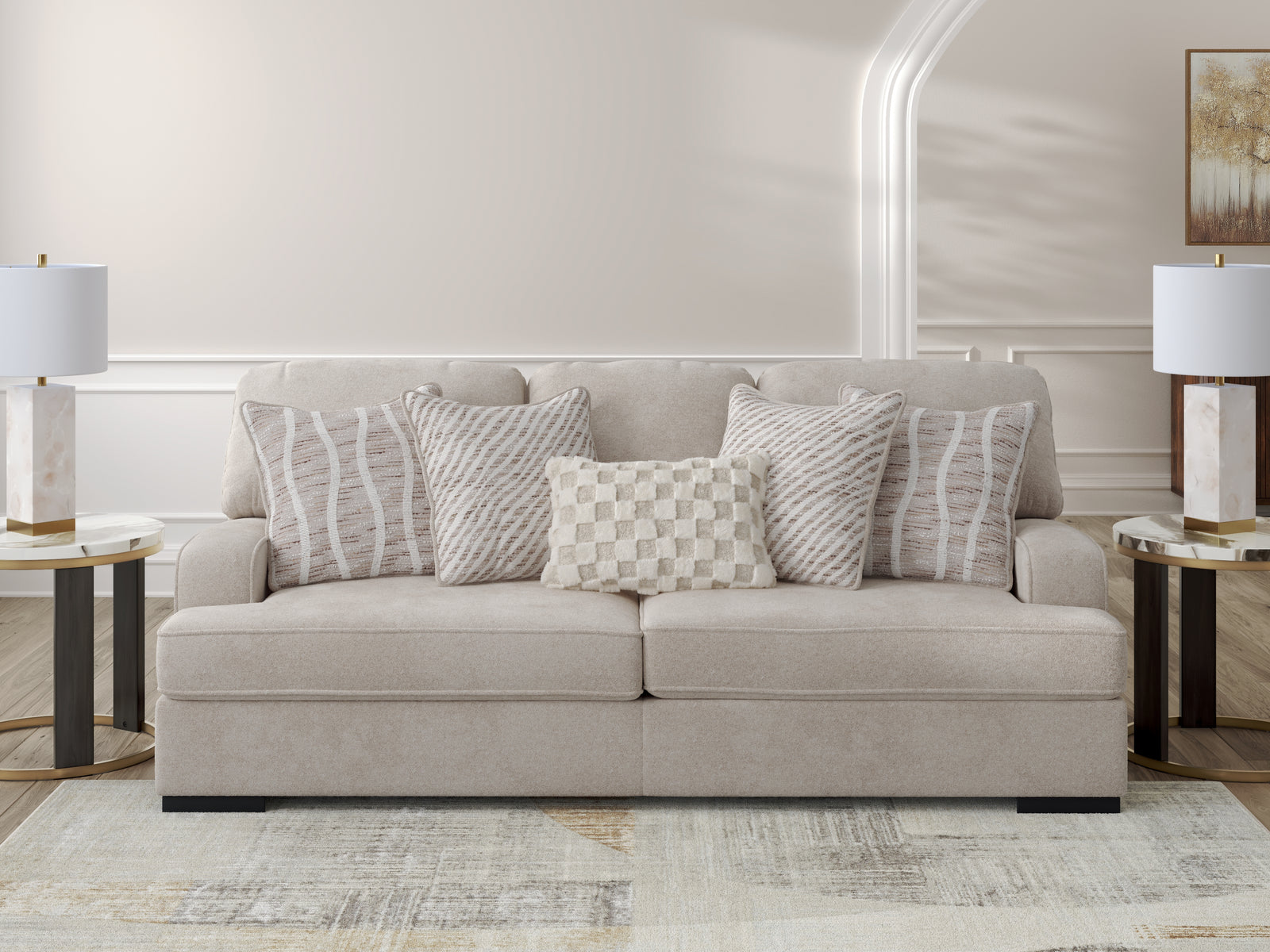 main view of High Profile Taupe Chenille Sofa furniture