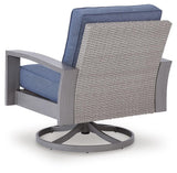 Half Blue/Gray Moon Beach Outdoor Sofa with 2 Lounge Chairs — back view