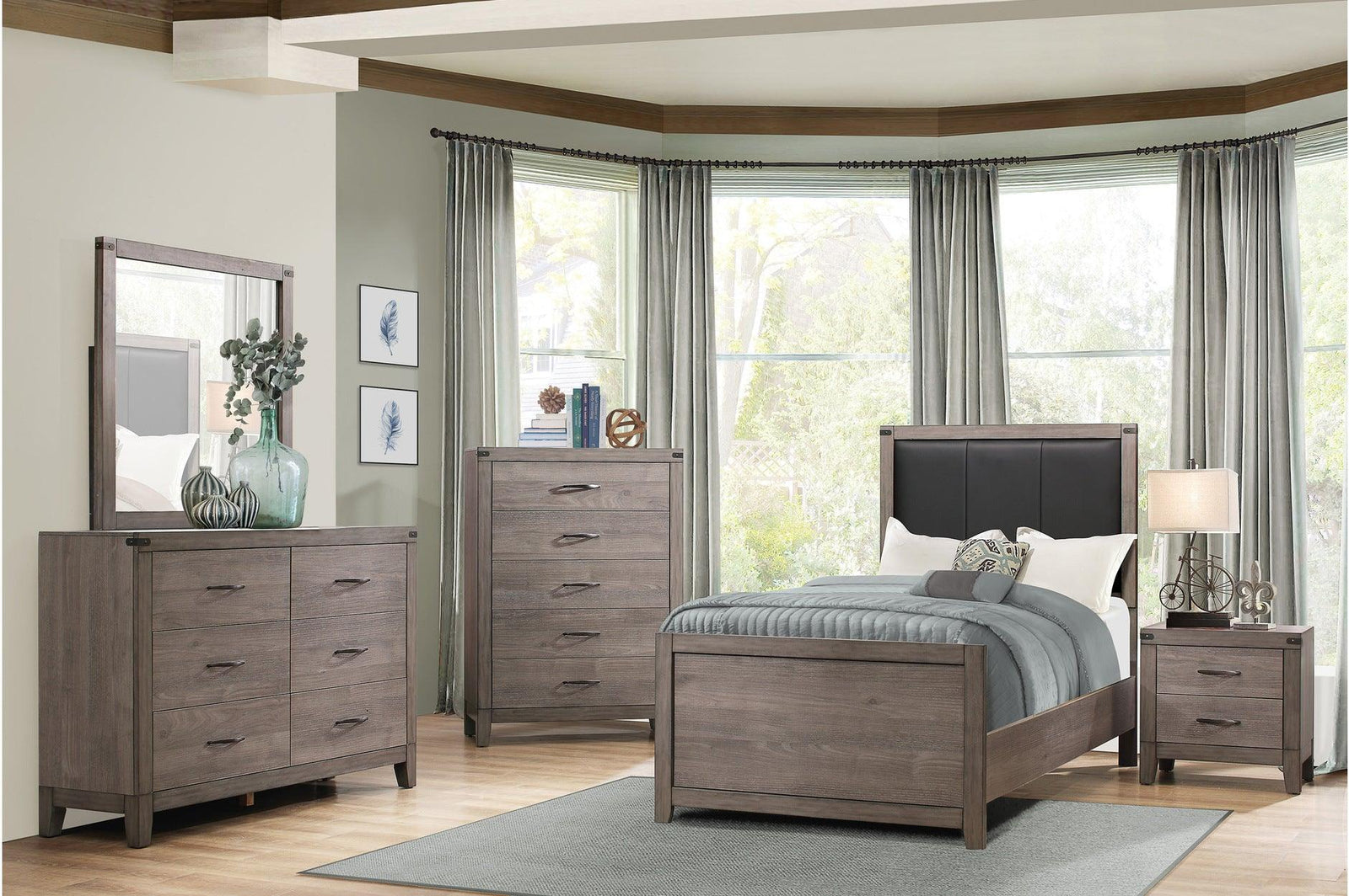 Woodrow Black Melamine Board Engineered Wood Faux Leather Upholstered Youth Panel Bedroom Set - Ella Furniture