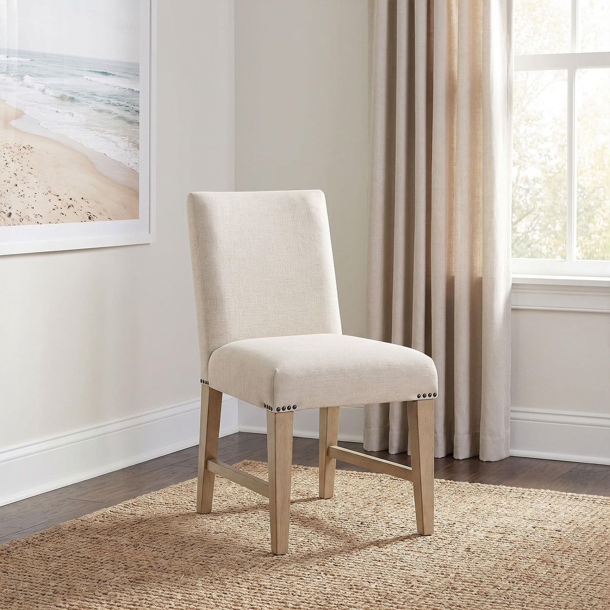Naser Parsons Side Chair Set of 2 in Beige and Light Oak — product image 3