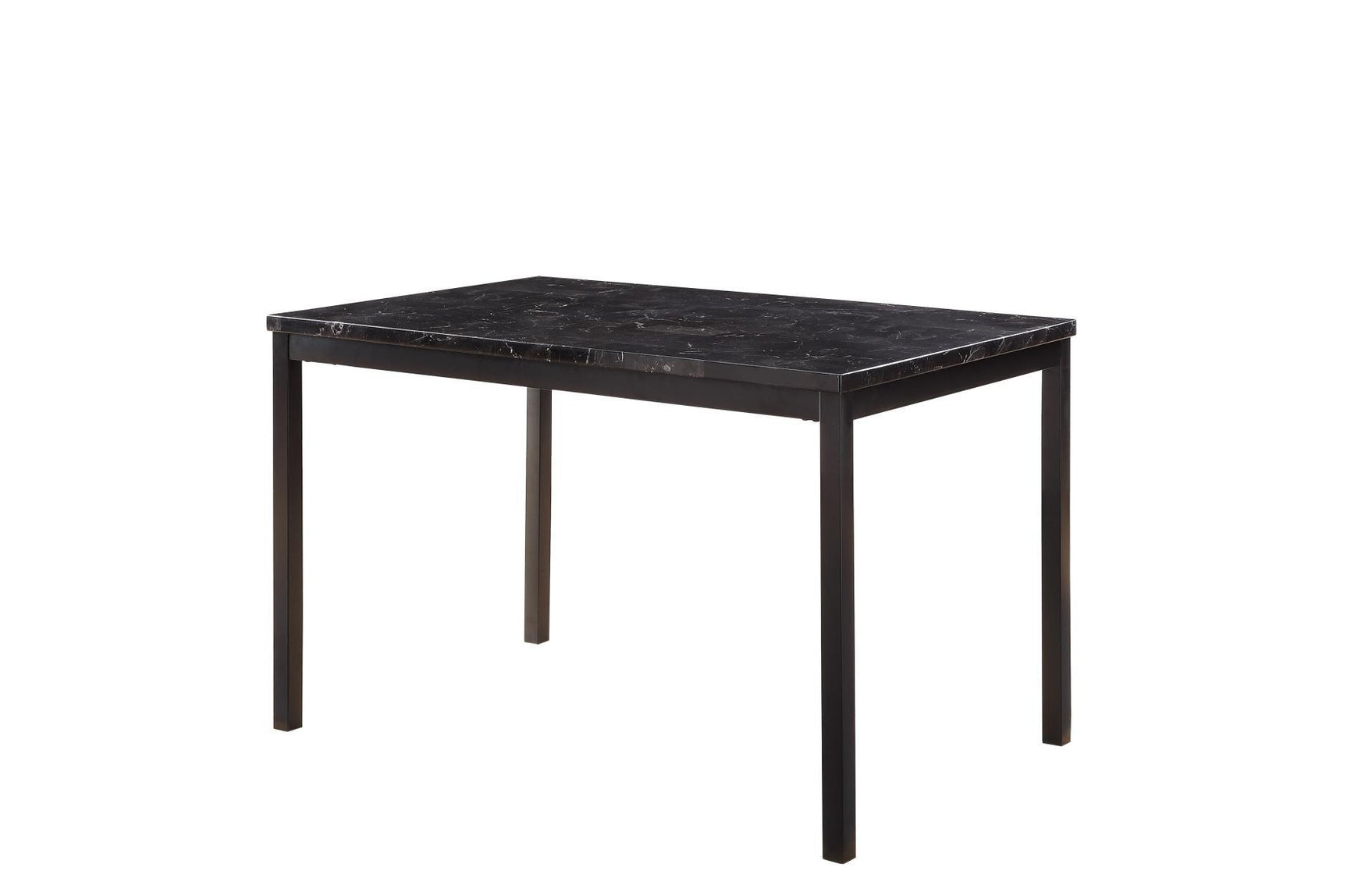 room view of Tempe black faux leather faux marble rectangular dining room set dining room furniture