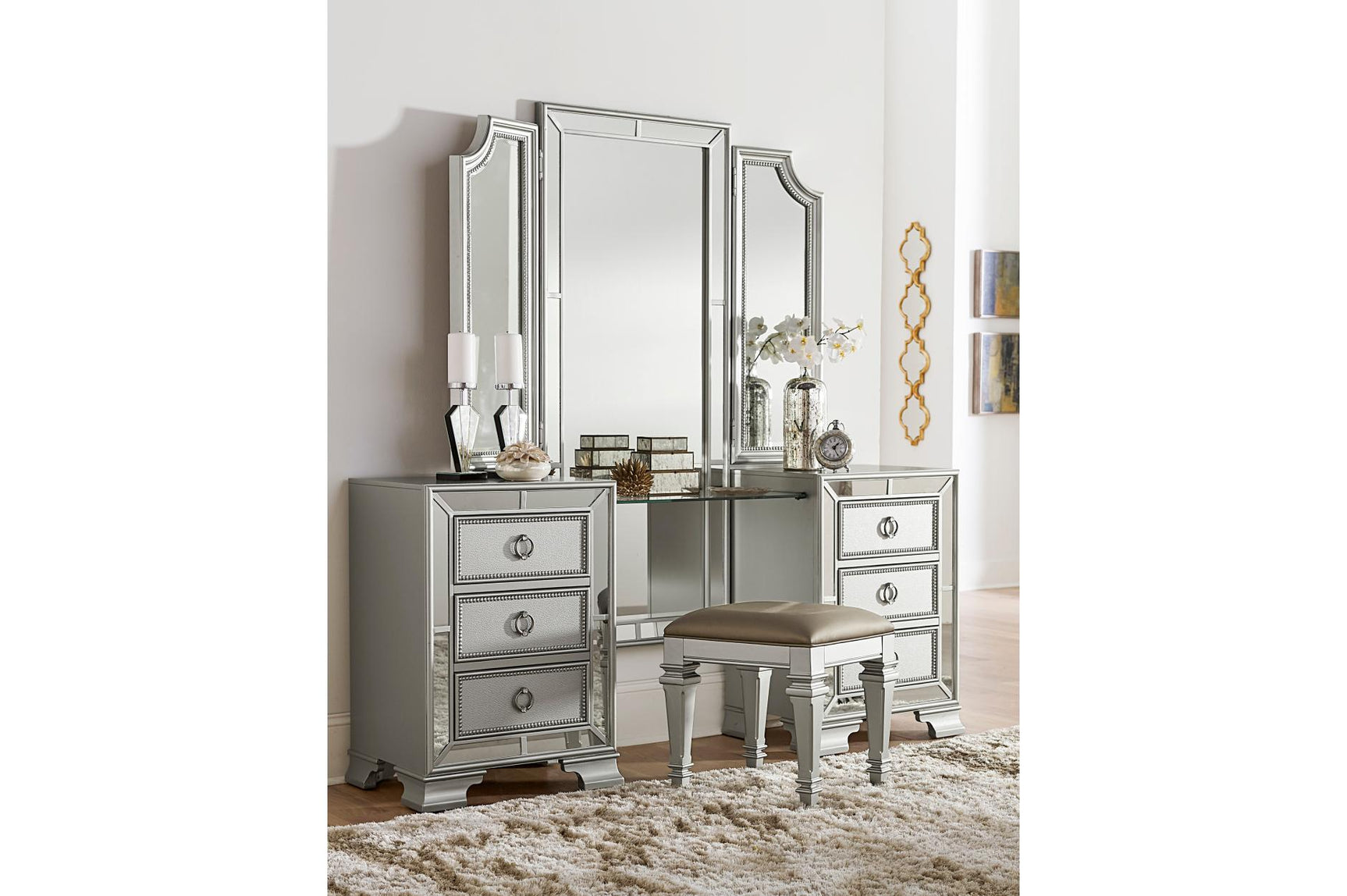 Avondale Gray Upholstered Tufted Panel Bedroom Set