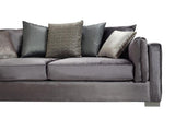 Full front view of Skylar gray velvet loveseat and sofa