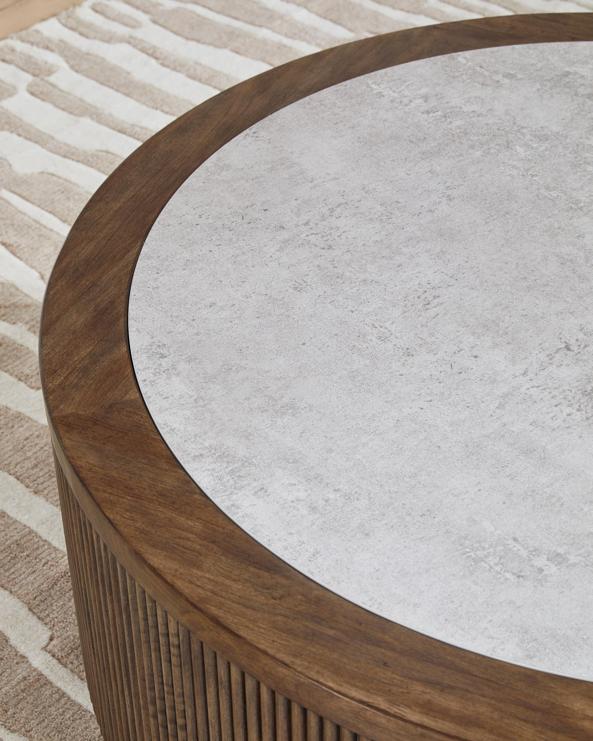 Light Brown Faux Stone Coffee Table with Casters — product image 6